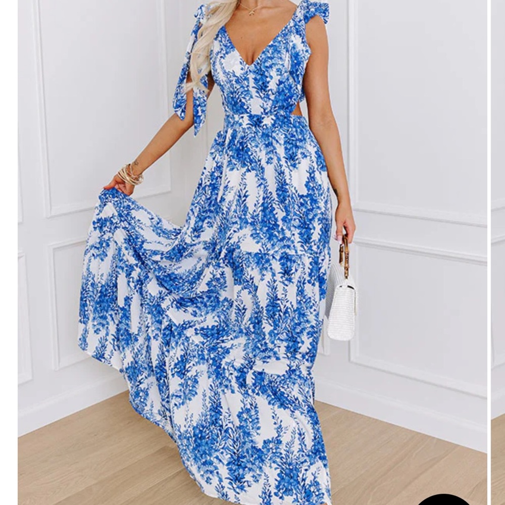 Luxxel Blue and White Floral Maxi Dress